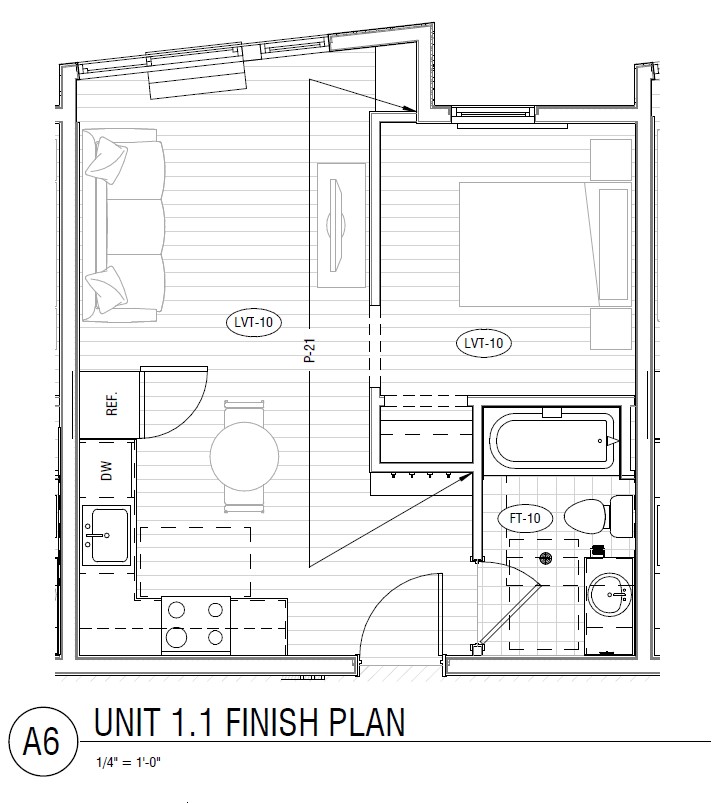 Floor plan for 1 bed, 1 bath, 456 sqft